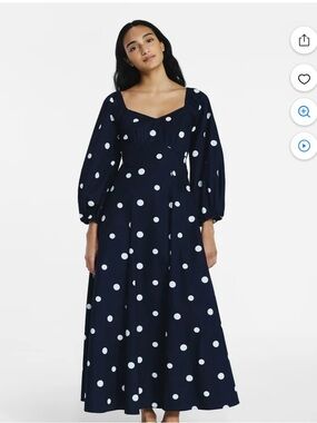 Polka Dot Navy Maxi Dress with Puff Sleeves